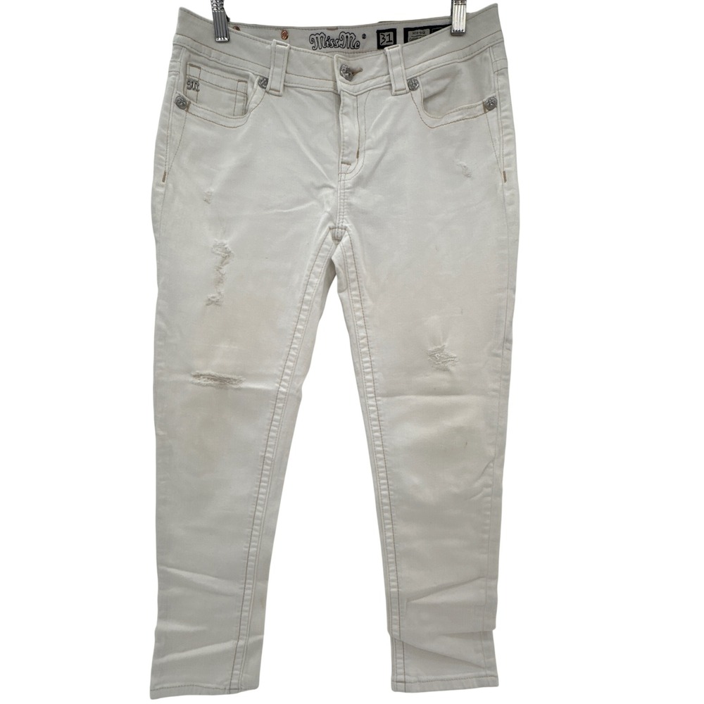 Miss Me White‎ Distressed Mid-Rise Cuffed Skinny Jeans Women 31 MS4009CK74
